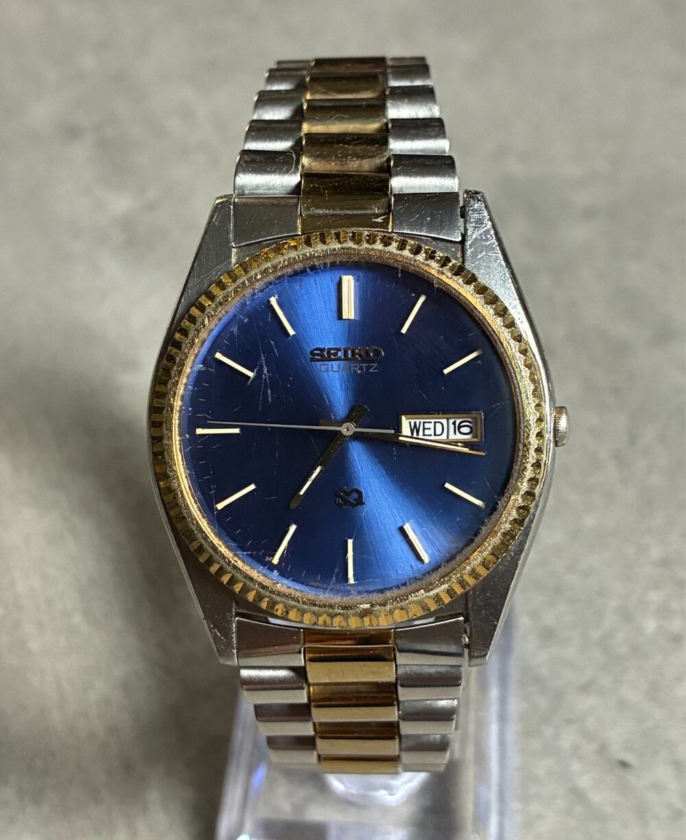 Seiko SQ Men's Presidential Watch 36mm Blue Sunburst Dial 1989 Two-Tone Working